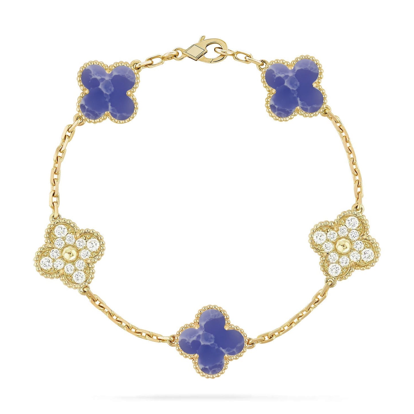 [Avelora]LUCKY CLOVER 5-MOTIF BRACELET - BLUE LARIMAR COLLECTION