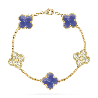 [Avelora]LUCKY CLOVER 5-MOTIF BRACELET - BLUE LARIMAR COLLECTION