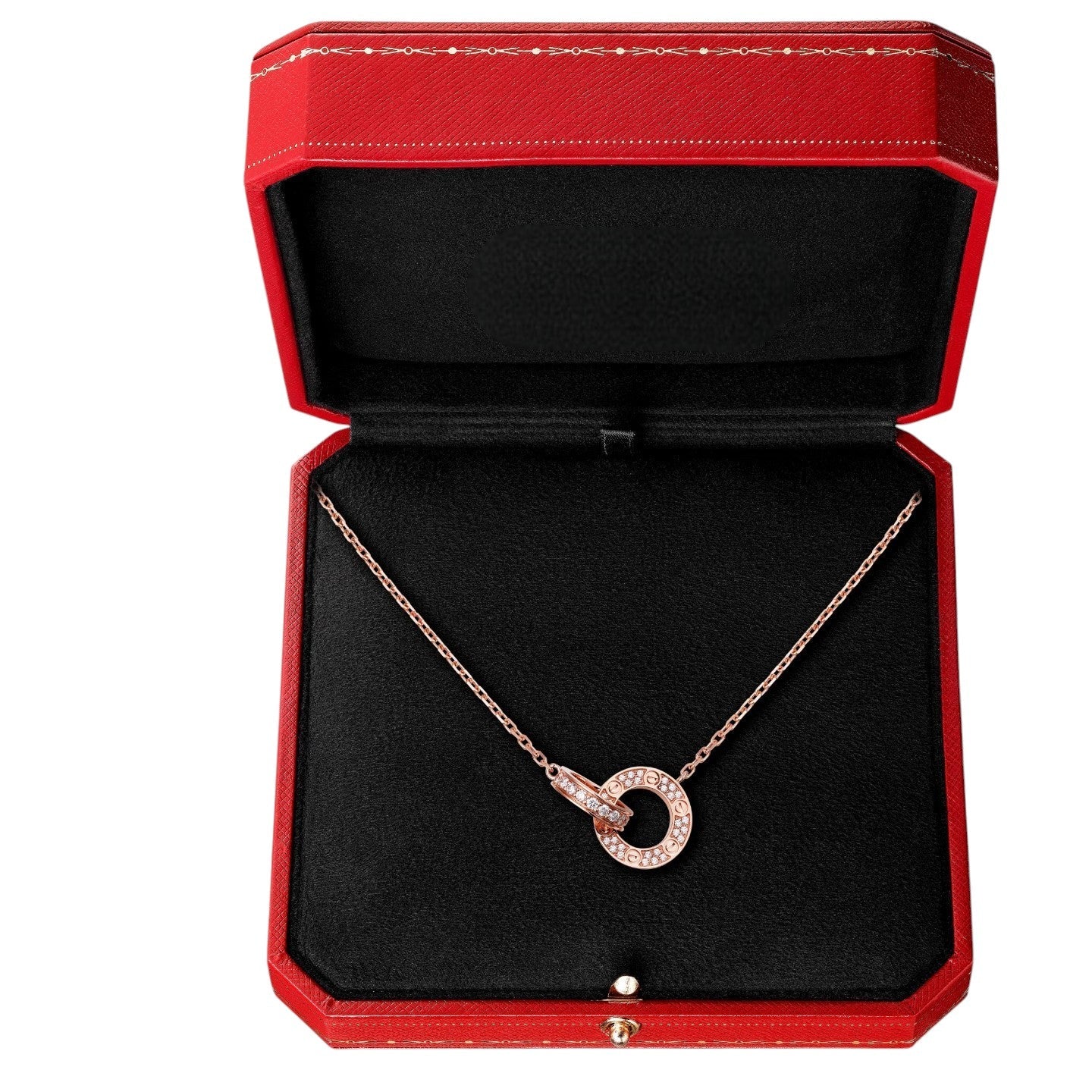 [Avelora]LOVE DOUBLE-RING PENDANT FULL-PAVÉ NECKLACE