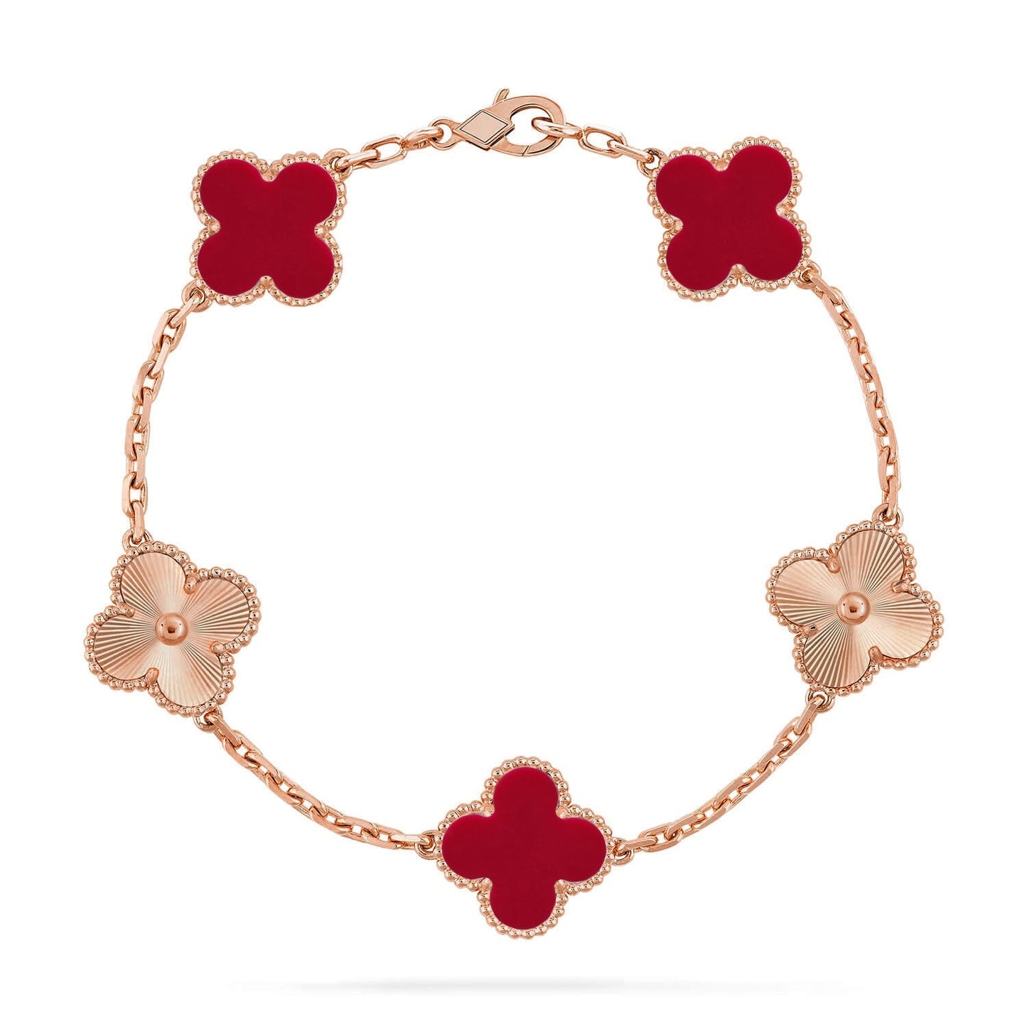 [Avelora]LUCKY CLOVER 5-MOTIF BRACELET - RED CARNELIAN COLLECTION