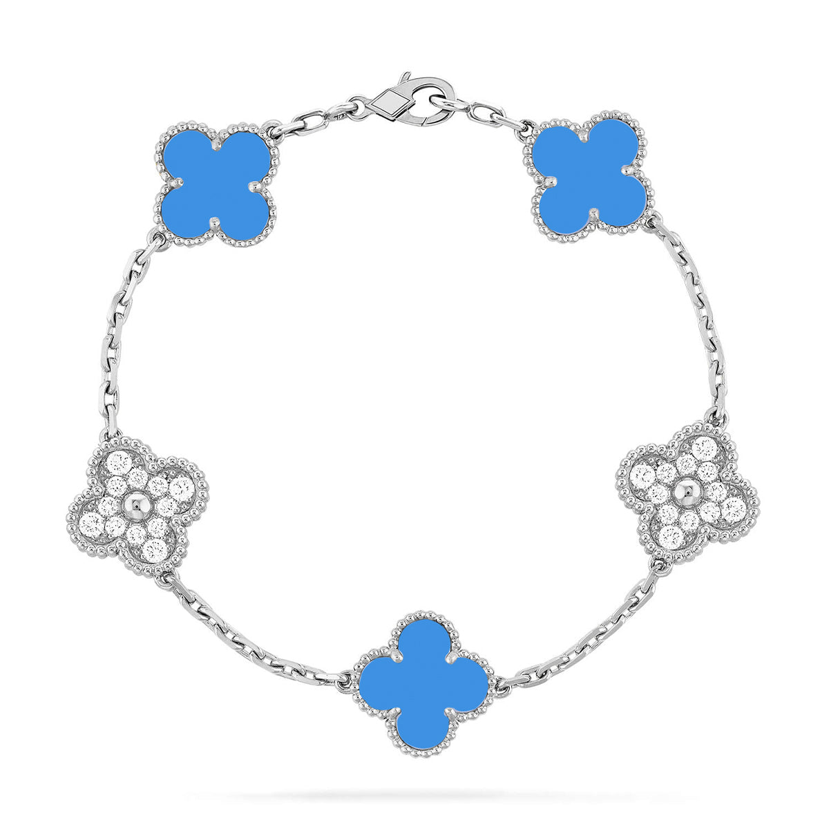 [Avelora]LUCKY CLOVER 5-MOTIF BRACELET - BLUE AGATE COLLECTION