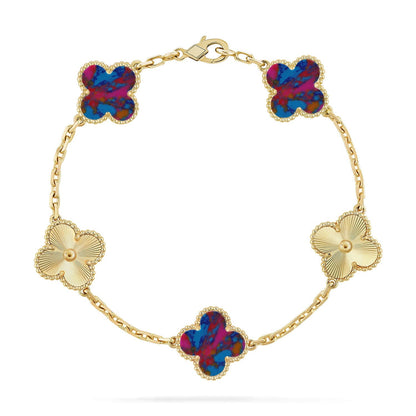 [Avelora]LUCKY CLOVER 5-MOTIF BRACELET - MULTI-GEM COLLECTION
