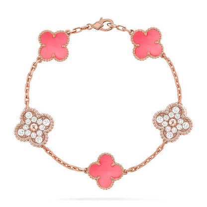 [Avelora]LUCKY CLOVER 5-MOTIF BRACELET - PINK MOTHER-OF-PEARL COLLECTION