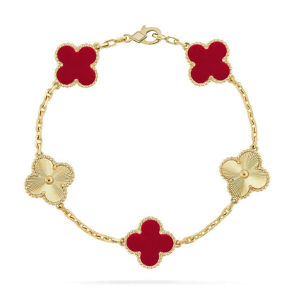 [Avelora]LUCKY CLOVER 5-MOTIF BRACELET - RED CARNELIAN COLLECTION