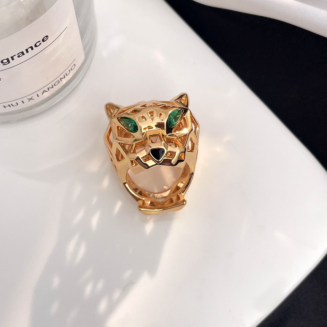 Openwork Panther Head Ring - detail view
