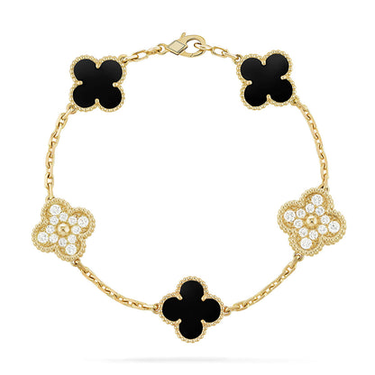 [Avelora]LUCKY CLOVER 5-MOTIF BRACELET - BLACK OXNY COLLECTION