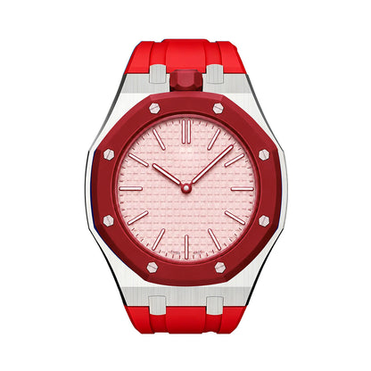 [Avelora]OAK POP ORANGE-RED STEEL SILICONE STRAP