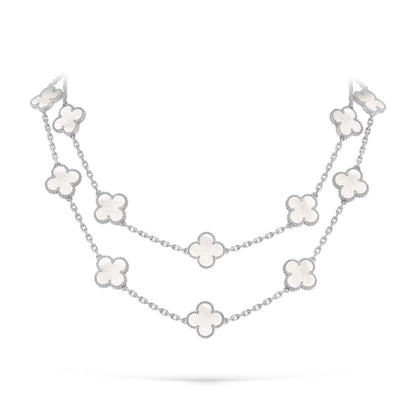 [Avelora]CLASSIC 20-MOTIF LUCKY CLOVER LONG NECKLACE WHITE GOLD COLLECTION