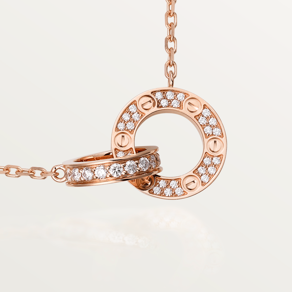 [Avelora Jewelry ]LOVE 7.6MM NECKLACE ROSE GOLD AND SILVER  FULL DIAMOND