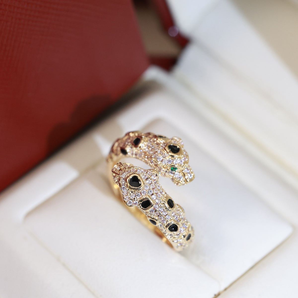 Full-Pavé Double Panther Ring - Gold