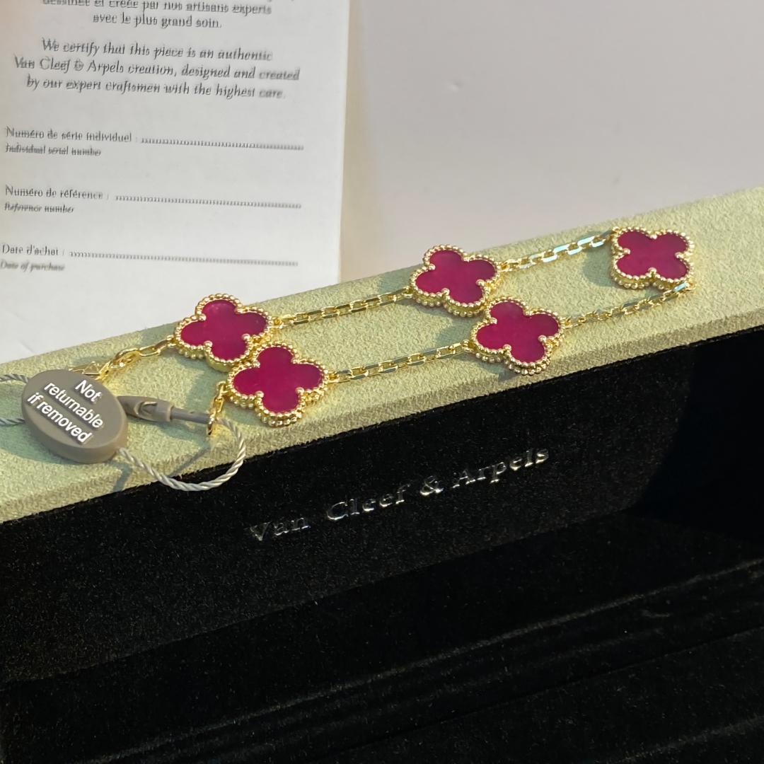 [Avelora jewelry]NEW CLOVER 5 MOTIFS PINK ENAMEL BRACELET