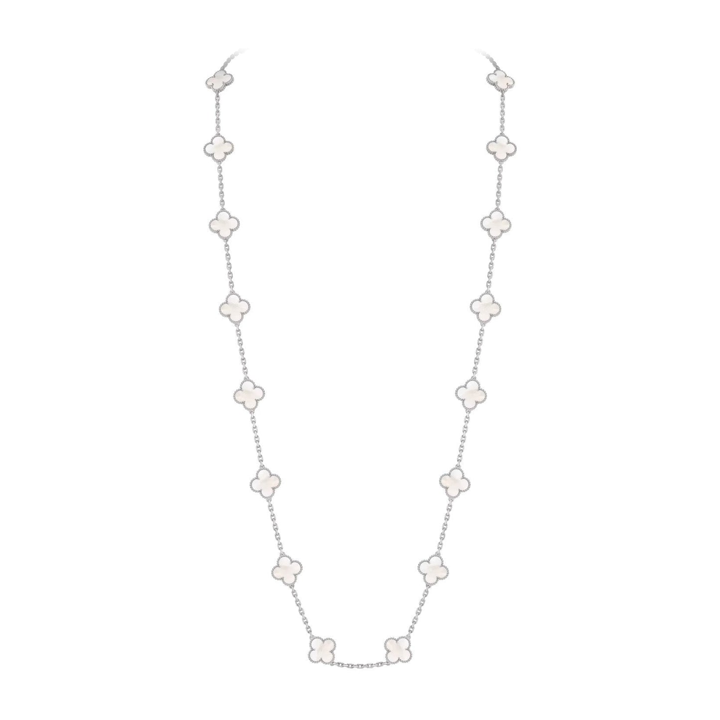[Avelora]CLASSIC 20-MOTIF LUCKY CLOVER LONG NECKLACE WHITE GOLD COLLECTION