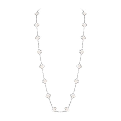 [Avelora]CLASSIC 20-MOTIF LUCKY CLOVER LONG NECKLACE WHITE GOLD COLLECTION