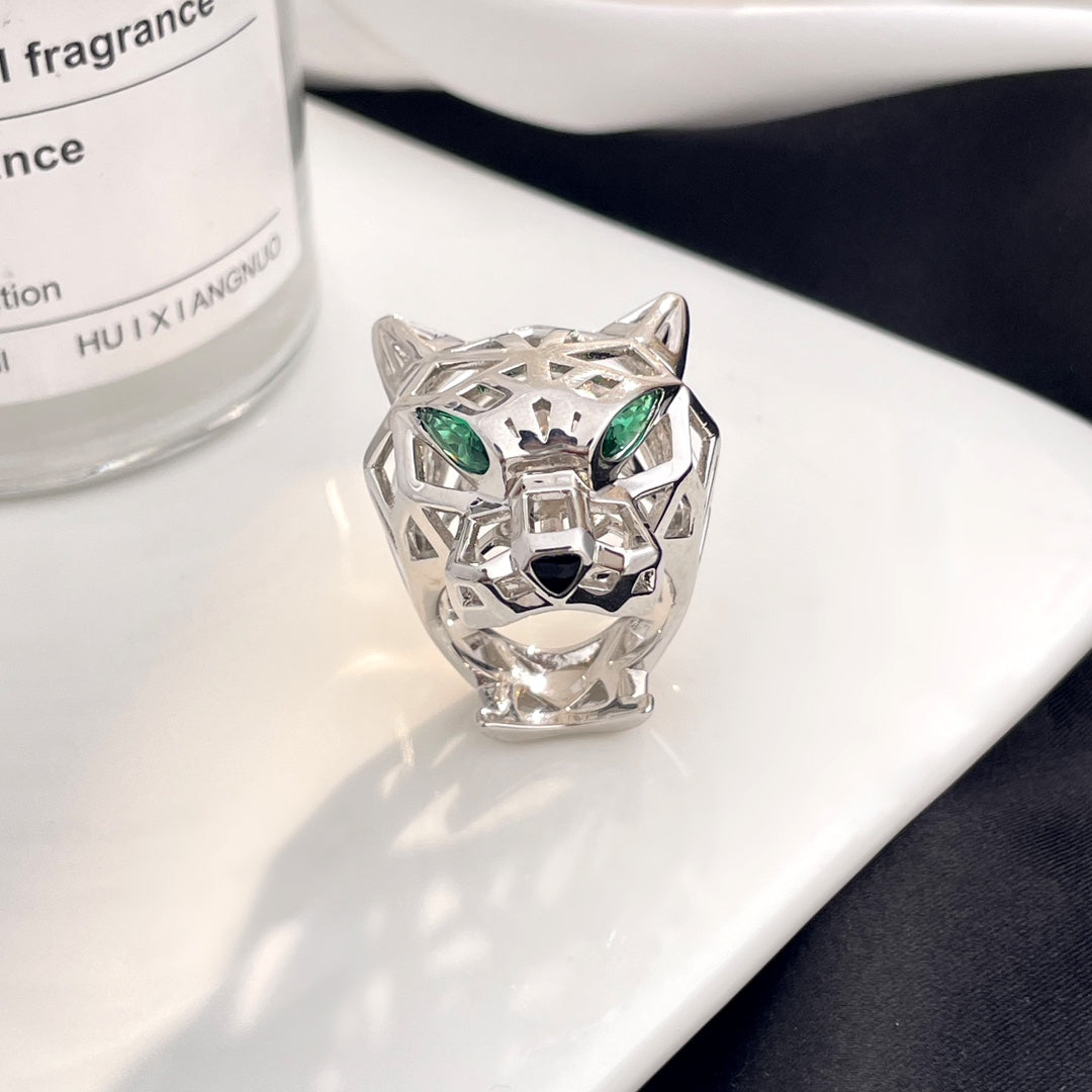 Openwork Panther Head Ring - Silver
