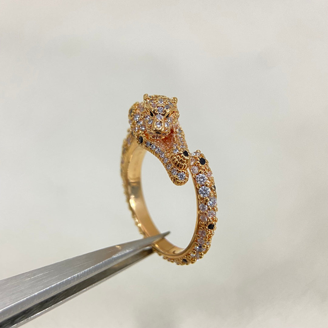 Pavé Panther-Spot Band Ring - Rose Gold
