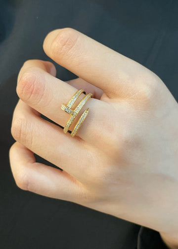 [Avelora Jewelry ]LOVE Triple-Row Full Pave Nail Ring