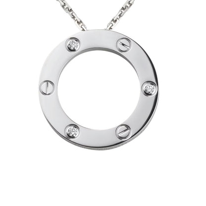 [Avelora]LOVE LARGE CIRCULAR PENDANT 3-DIAMOND NECKLACE