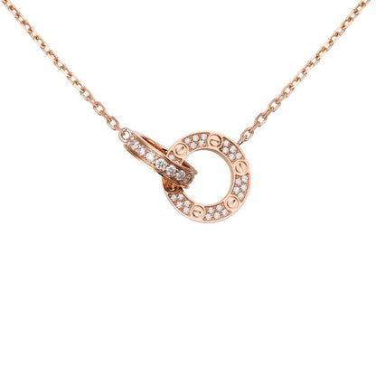 [Avelora]LOVE DOUBLE-RING PENDANT FULL-PAVÉ NECKLACE