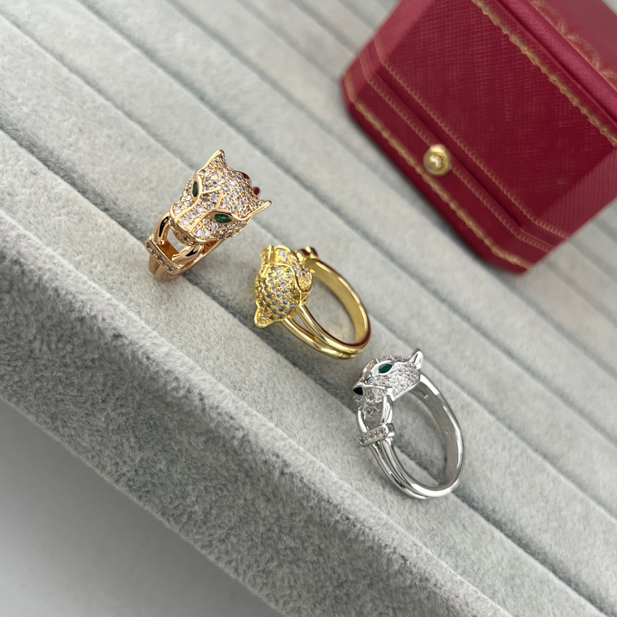 Round-Wire Panther Head Ring - detail view