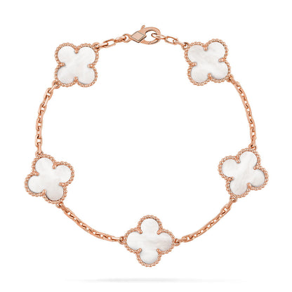 [Avelora]LUCKY CLOVER 5-MOTIF BRACELET - WHITE MOTHER-OF-PEARL COLLECTION