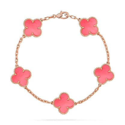 [Avelora]LUCKY CLOVER 5-MOTIF BRACELET - PINK MOTHER-OF-PEARL COLLECTION