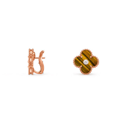 [Avelora]15MM CLOVER FLOWER STUD EARRINGS DIAMOND-ROSE GOLD COLLECTION