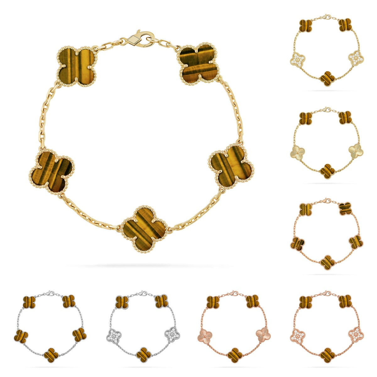 [Avelora]LUCKY CLOVER 5-MOTIF BRACELET -  TIGER’S EYE COLLECTION