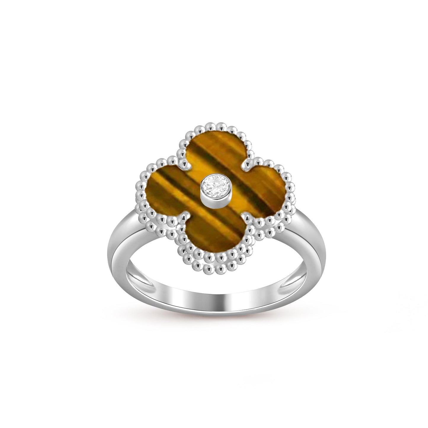 [Avelora]LUCKY CLOVER DIAMOND-ACCENT WHITE GOLD RING COLLECTION