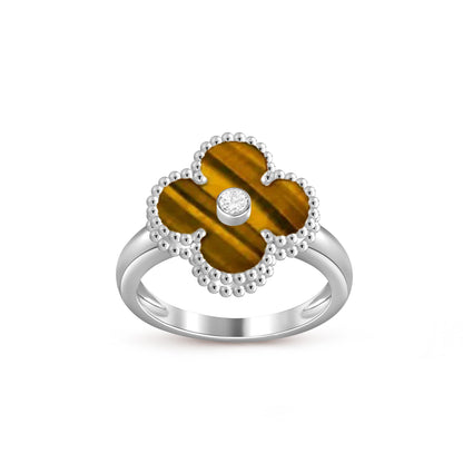 [Avelora]LUCKY CLOVER DIAMOND-ACCENT WHITE GOLD RING COLLECTION
