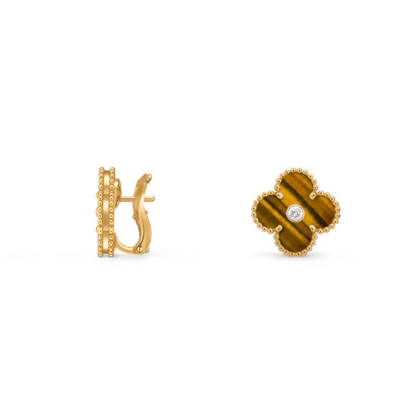 [Avelora]15MM CLOVER FLOWER STUD EARRINGS DIAMOND-GOLD COLLECTION