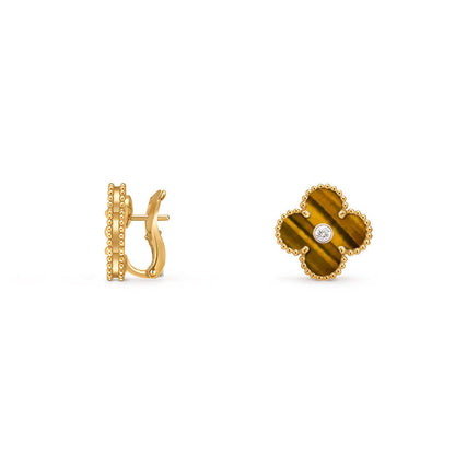 [Avelora]15MM CLOVER FLOWER STUD EARRINGS DIAMOND-GOLD COLLECTION