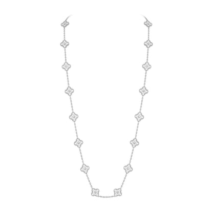 [Avelora]CLASSIC 20-MOTIF LUCKY CLOVER LONG NECKLACE WHITE GOLD COLLECTION