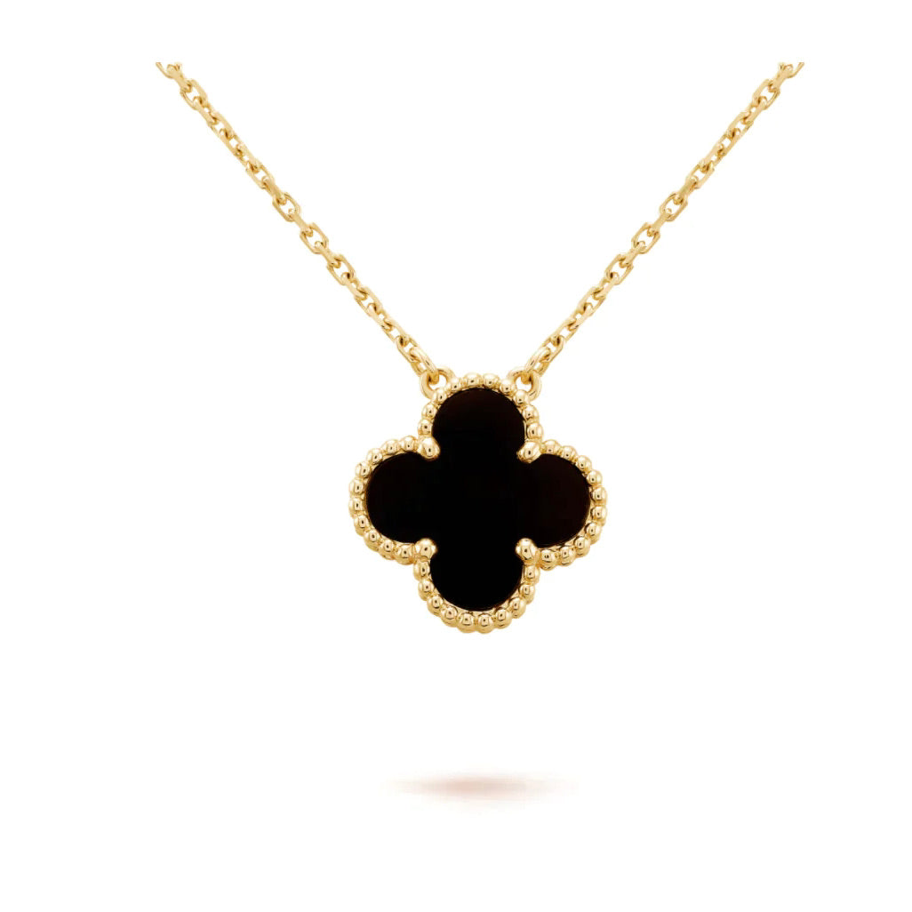 [Avelora Jewelry ]CLOVER 15MM BLACK ONYX SINGLE FLOWER NECKLACE