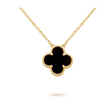 [Avelora Jewelry ]CLOVER 15MM BLACK ONYX SINGLE FLOWER NECKLACE