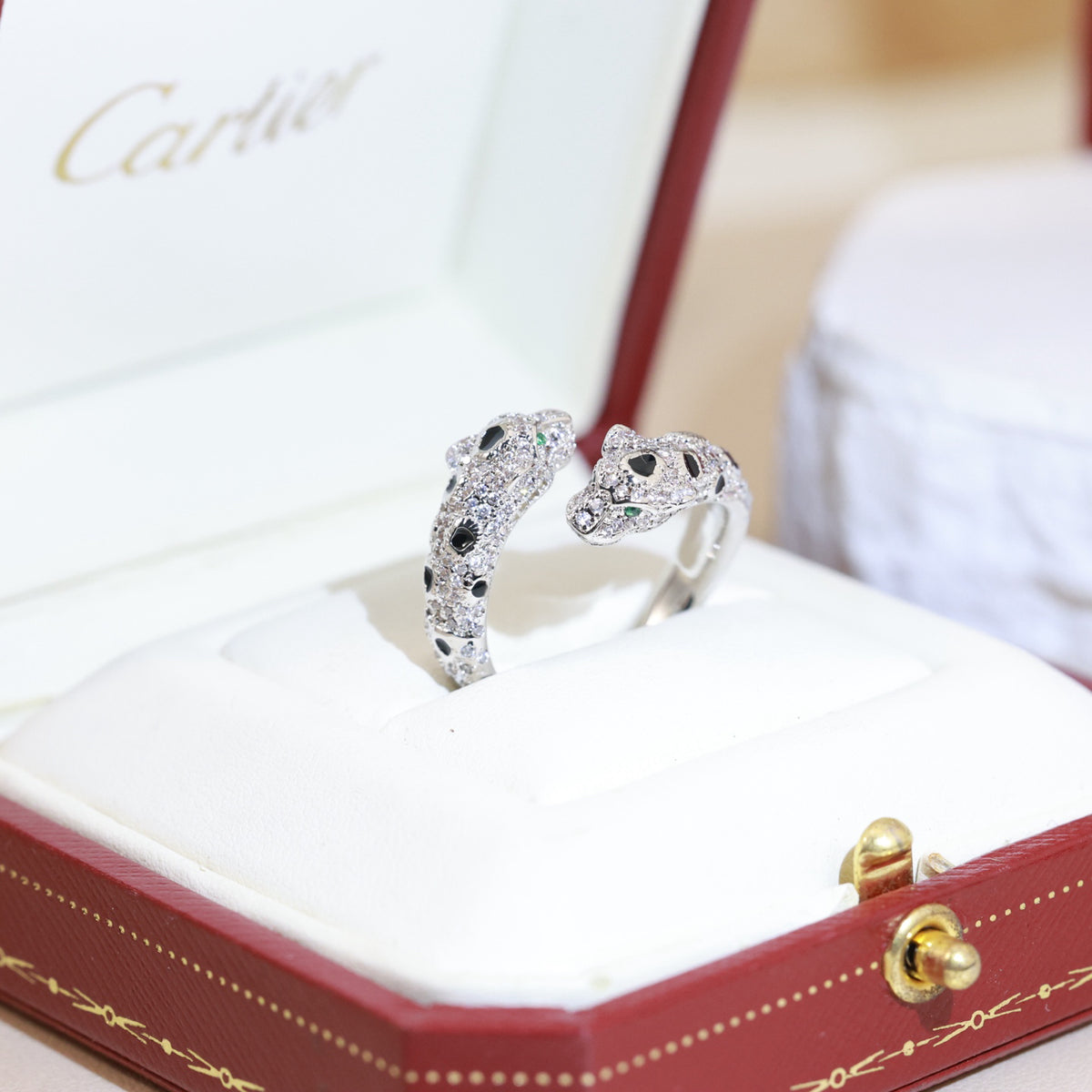 Full-Pavé Double Panther Ring - Silver