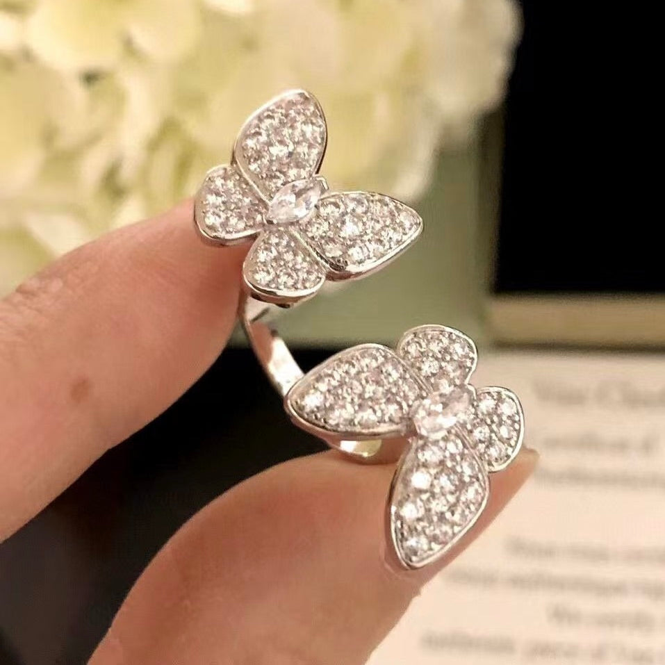 [Avelora Jewelry ]TWIN SILVER BUTTERFLY DIAMOND RING
