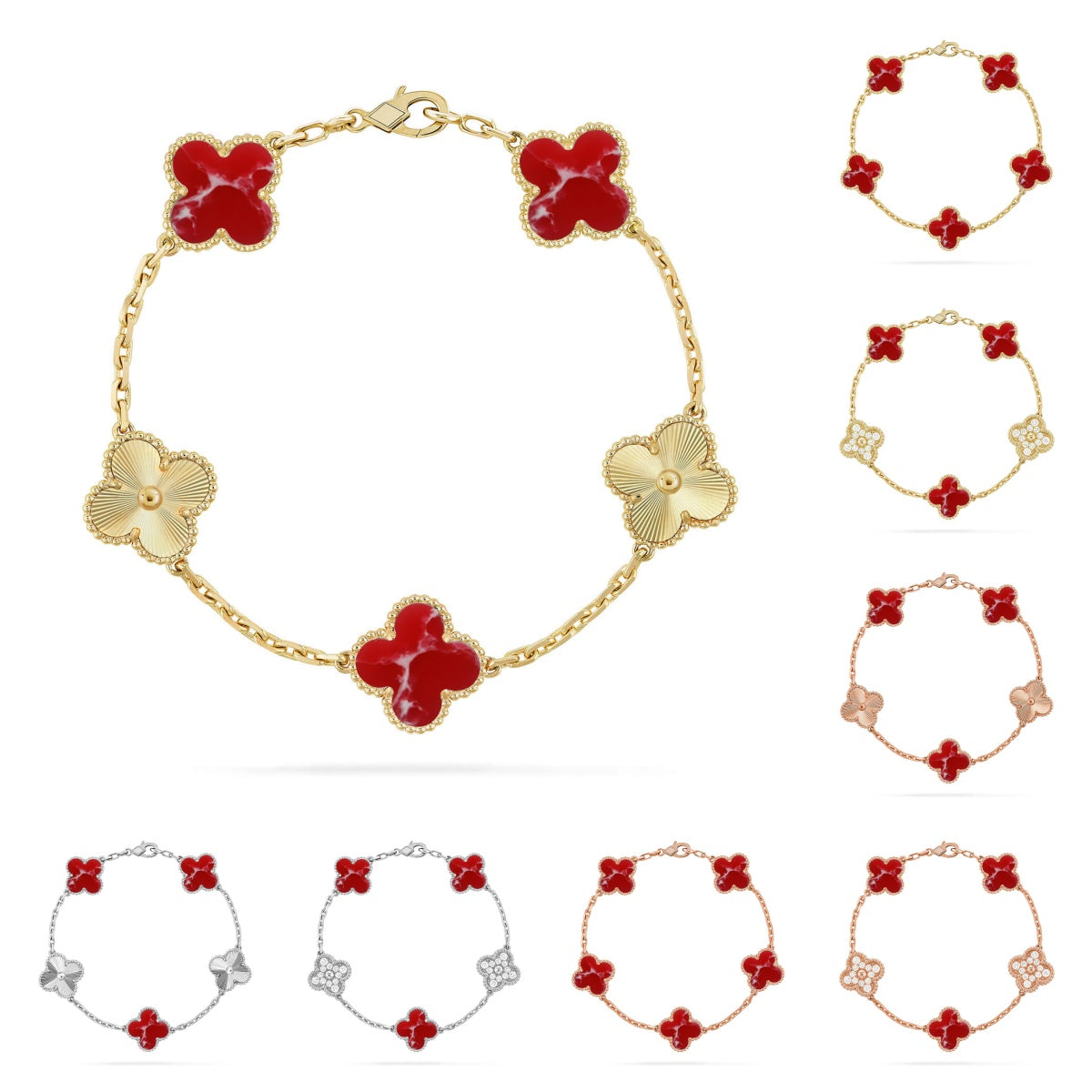 [Avelora]LUCKY CLOVER 5-MOTIF BRACELET - RED LARIMAR COLLECTION
