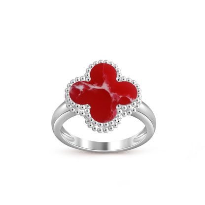 [Avelora]LUCKY CLOVER VINTAGE WHITE GOLD RING COLLECTION