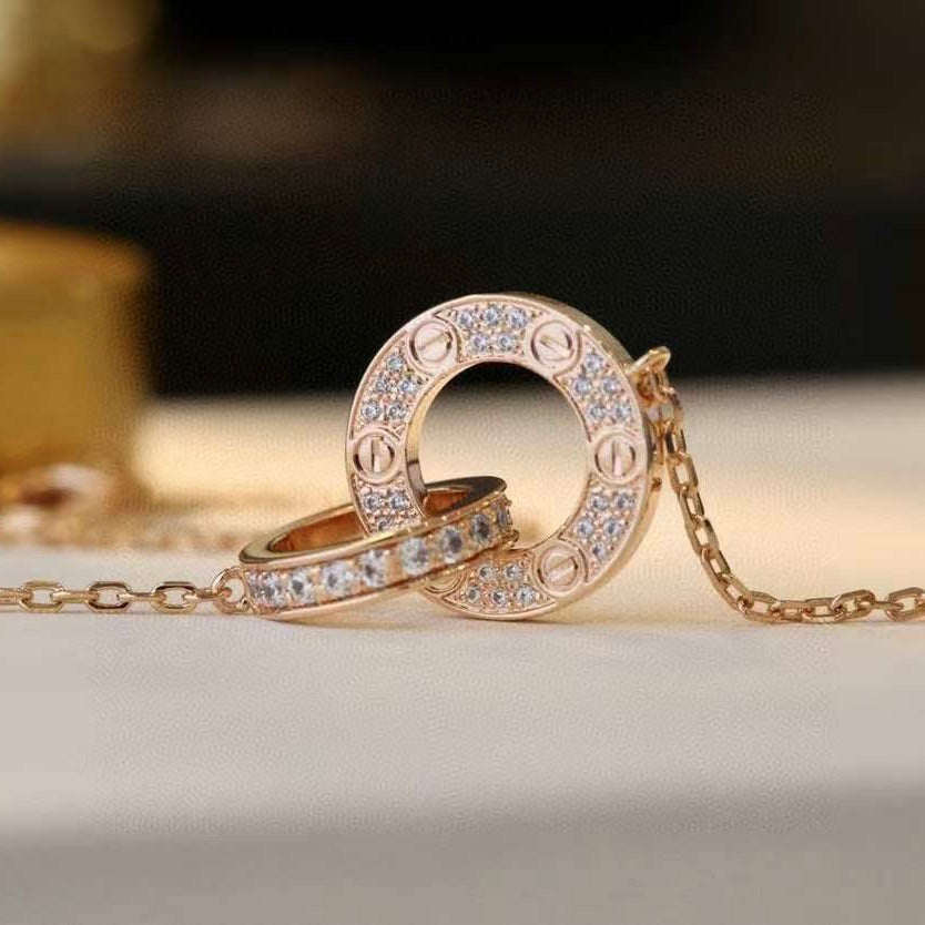 [Avelora Jewelry ]LOVE 7.6MM NECKLACE ROSE GOLD AND SILVER  FULL DIAMOND
