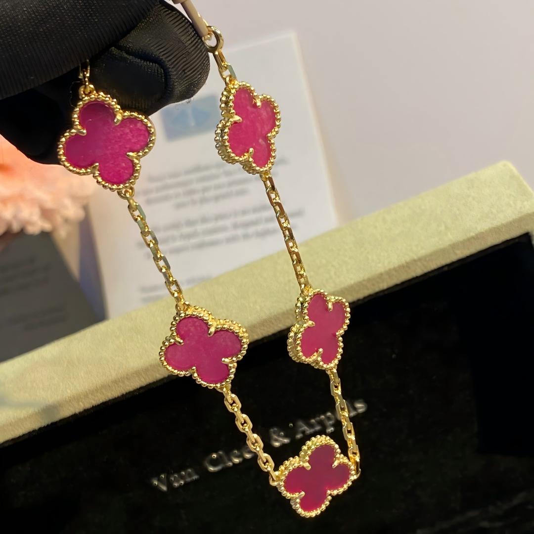 [Avelora jewelry]NEW CLOVER 5 MOTIFS PINK ENAMEL BRACELET
