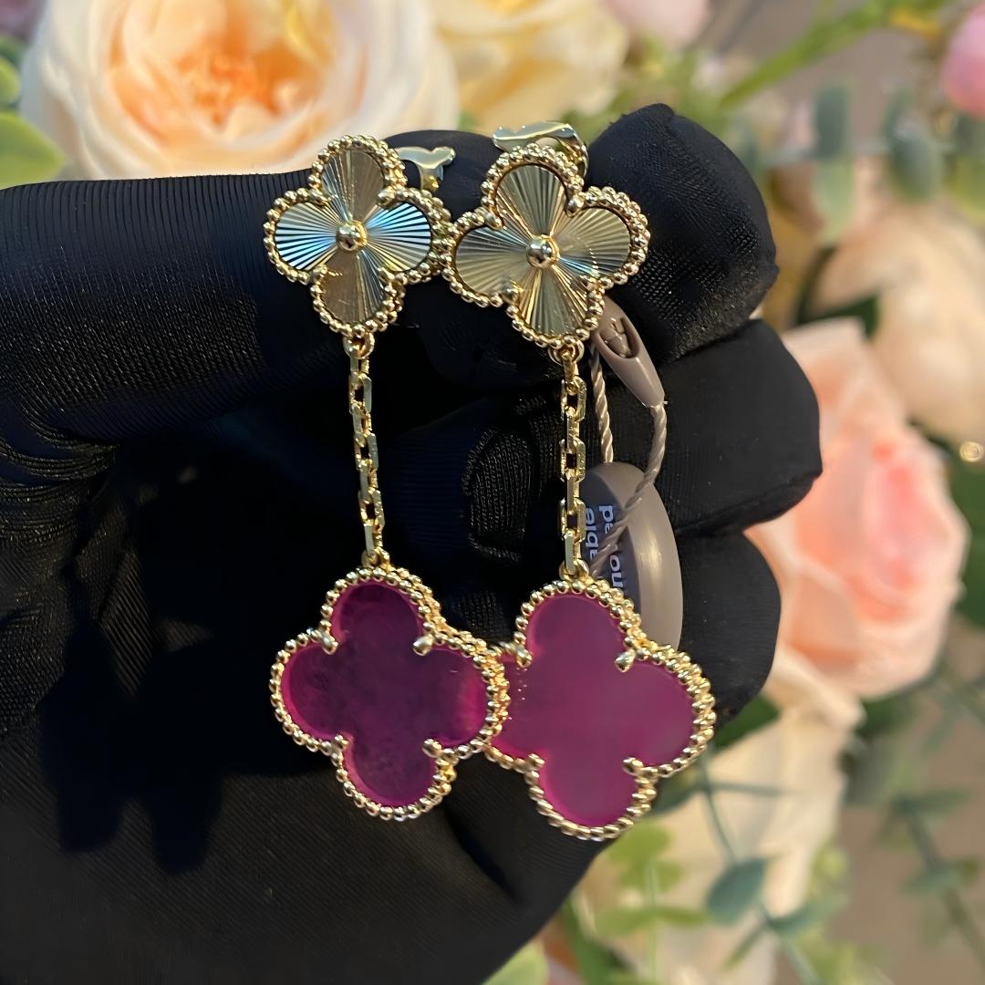 [Avelora jewelry]NEW CLOVER 2 MOTIF PINK ENAMEL EARRINGS