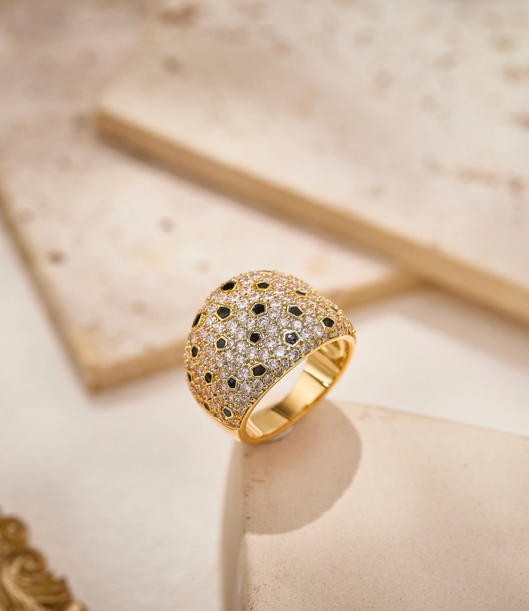 Wide Pavé Panther-Spot Ring - detail view