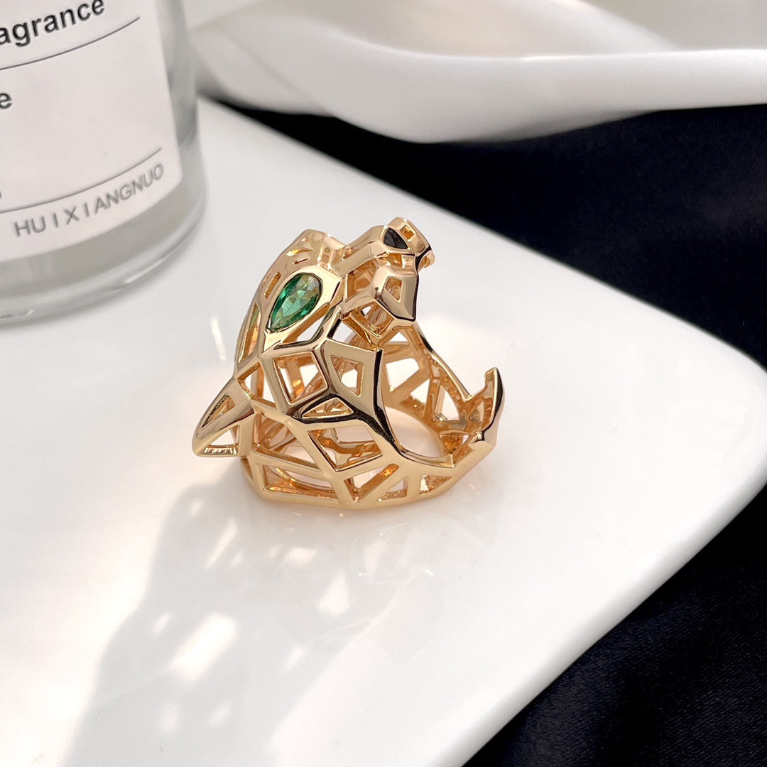 Openwork Panther Head Ring - detail view