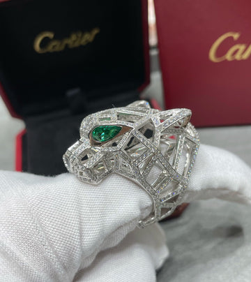 Geometric Openwork Panther Head Ring - detail view