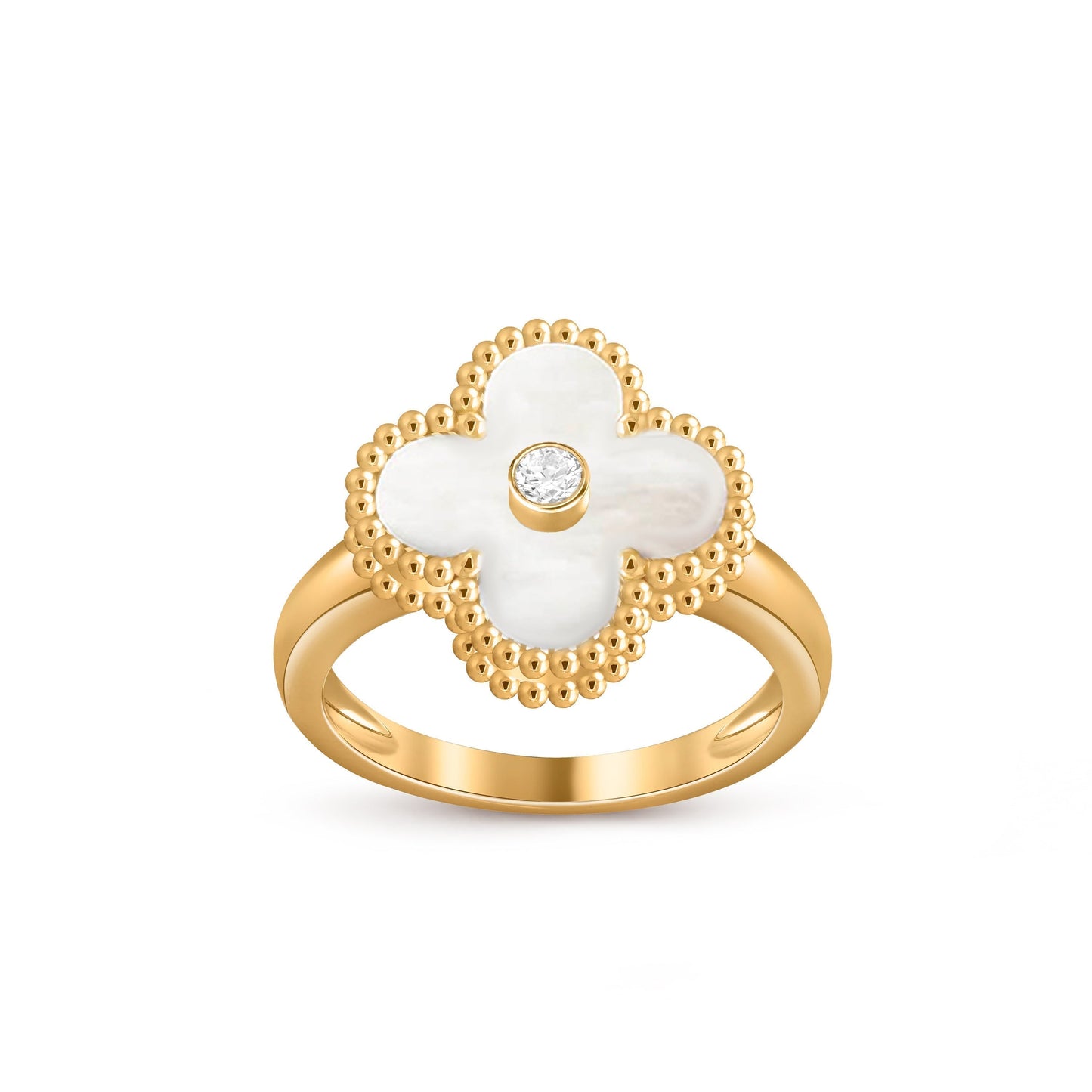 [Avelora]LUCKY CLOVER DIAMOND-ACCENT GOLD RING COLLECTION