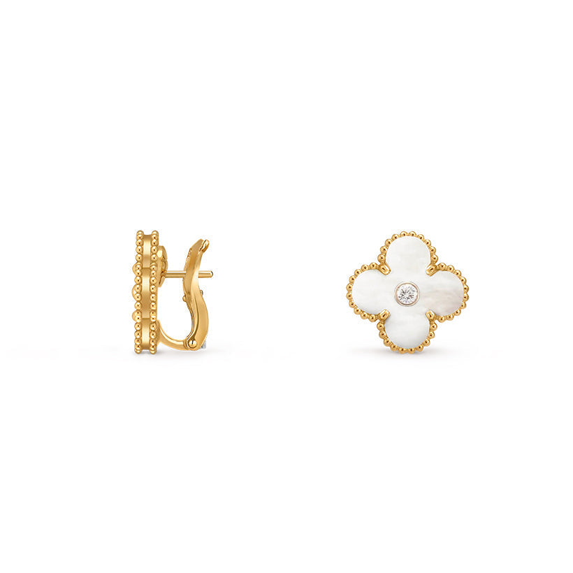 [Avelora]15MM CLOVER FLOWER STUD EARRINGS DIAMOND-GOLD COLLECTION