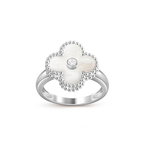 [Avelora]LUCKY CLOVER DIAMOND-ACCENT WHITE GOLD RING COLLECTION