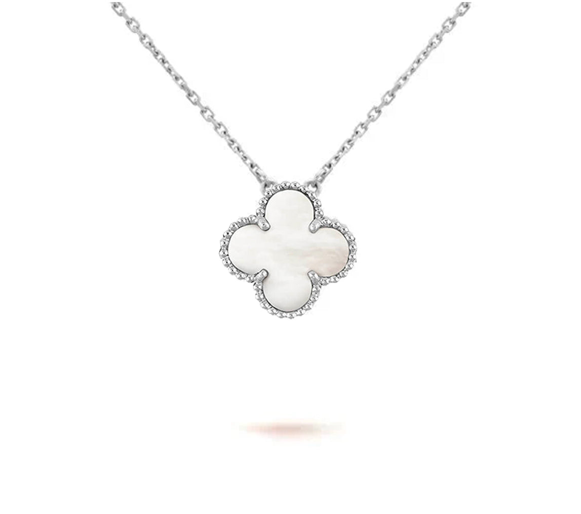 [Avelora]15MM CLOVER FLOWER PENDANT NECKLACE WHITE GOLD COLLECTION