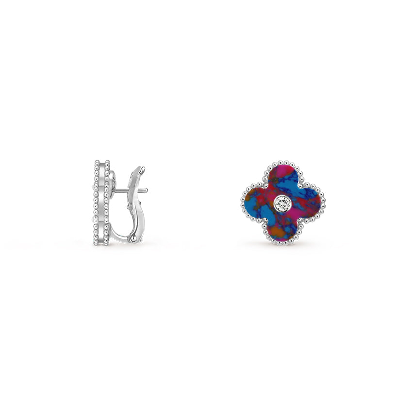 [Avelora]15MM CLOVER FLOWER STUD EARRINGS DIAMOND-WHITE GOLD COLLECTION