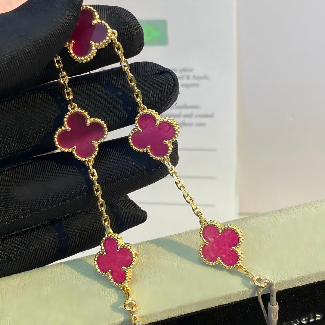 [Avelora jewelry]NEW CLOVER 5 MOTIFS PINK ENAMEL BRACELET